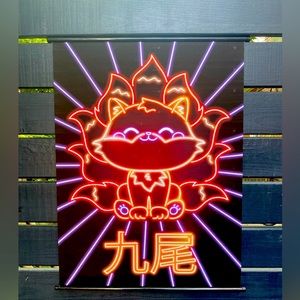 Cute Neon Poster Scroll Hachiko Dog Japanese Style Retro Stylish 24x32 inches.